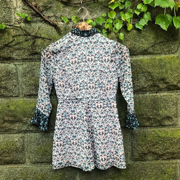 TopShop Floral Colorblock Bell Long Sleeve Mock Neck Romper Playsuit 2 - Picture 3 of 11